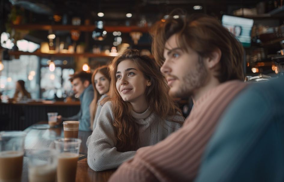 Morning queue at a café on a busy intersection