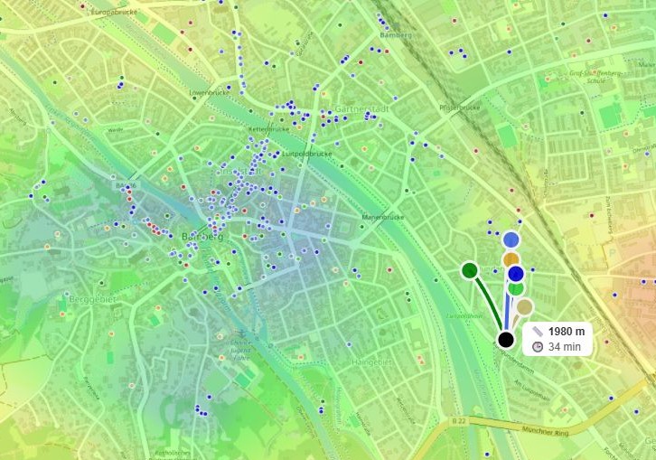 Carte thermique : zone verte de calme au milieu d'un tissu dense