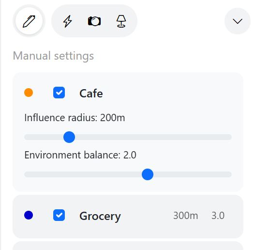 HotMap-Oberfläche mit Kategorienpanel und Schiebereglern für Umgebungsbalance