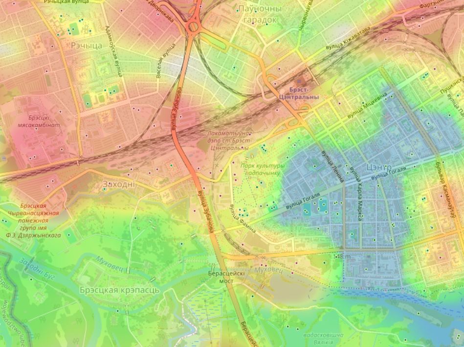 Carte thermique du quartier avec zone rouge sans infrastructure quotidienne