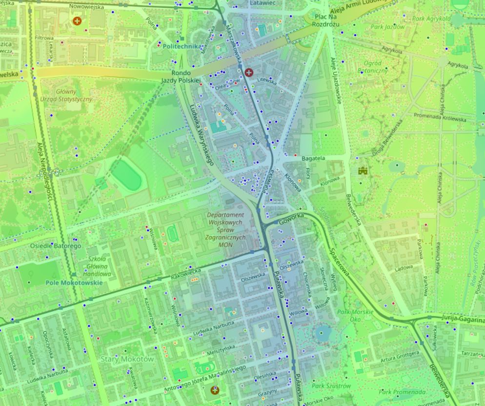 HotMap heat map with three marked spots and access times
