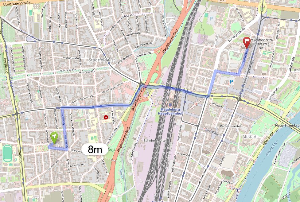 HotMap-Schema: echte Fahrzeit von Zuhause ins Büro mit Fußwegen und Umstiegen